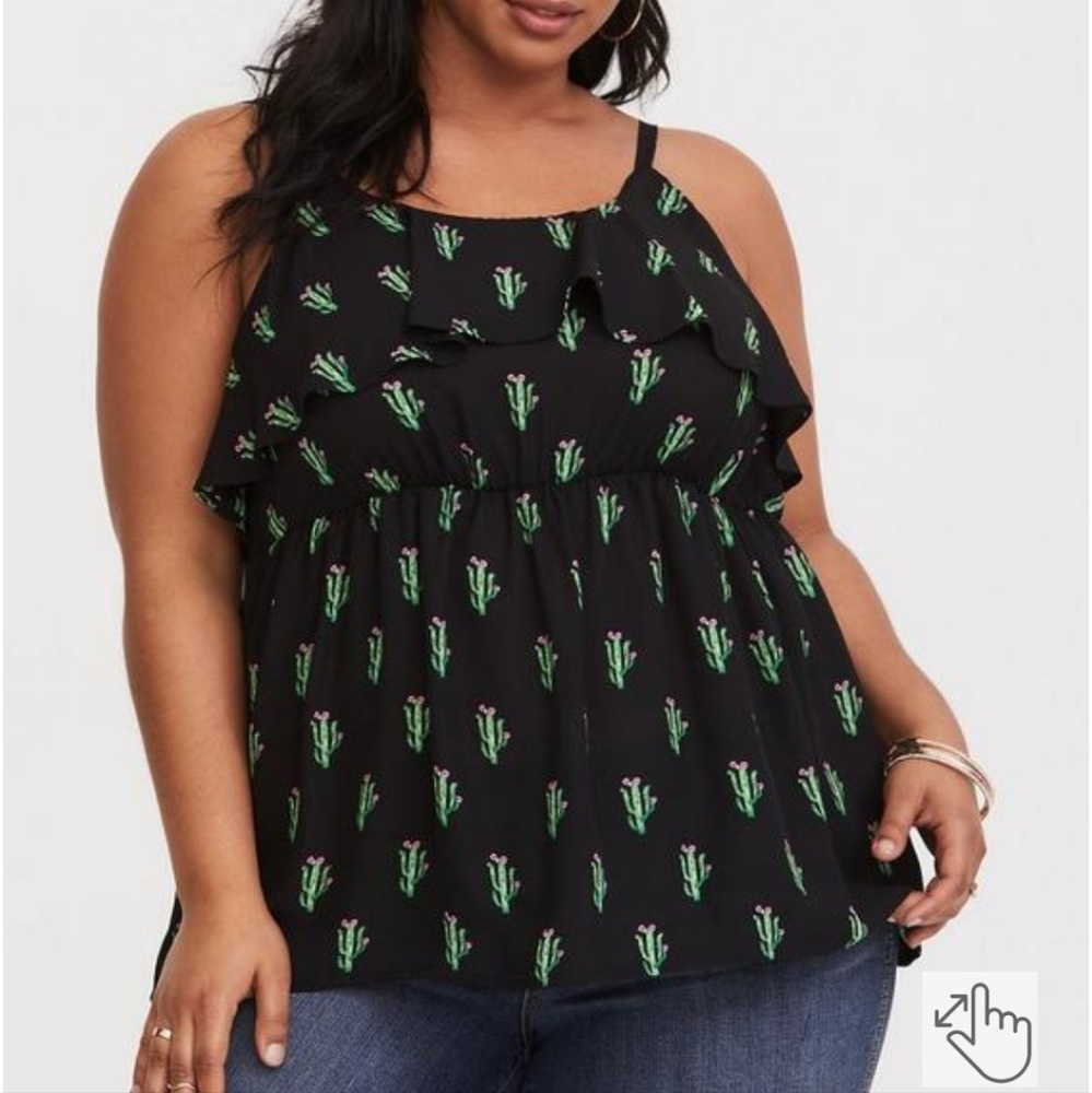 Torrid Black Cactus Print Chiffon Tank Top Size 0